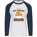 Mother's Day Easter Most Egg-cellent Mom Mens L/S Baseball T-Shirt White/Navy Blue