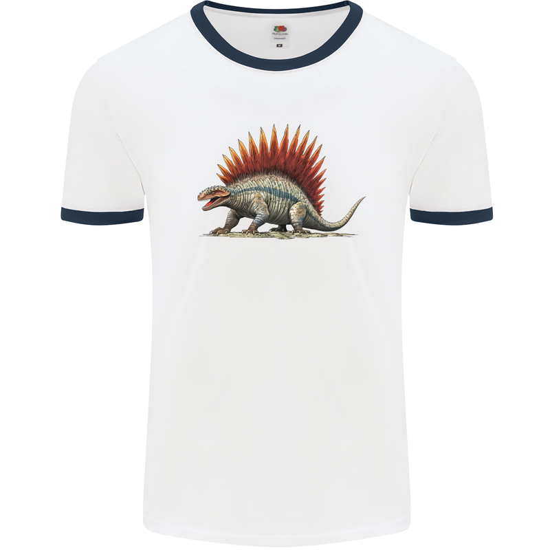 Dimetrodon Dinosaur Mens Ringer T-Shirt White/Navy Blue