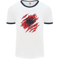 Torn Albania Flag Albanian Day Football Mens Ringer T-Shirt White/Navy Blue