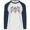 Serpent Dragon Gothic Fantasy Heavy Metal Mens L/S Baseball T-Shirt White/Navy Blue