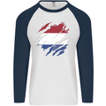 Torn Netherlands Flag Holland Dutch Day Football Mens L/S Baseball T-Shirt White/Navy Blue