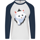 A Cat Rip Mens L/S Baseball T-Shirt White/Navy Blue