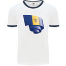 Curled Barbados Flag Barbadians Day Football Mens Ringer T-Shirt White/Navy Blue