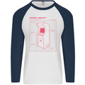 Retro Arcade Game Cabinet Gaming Gamer Mens L/S Baseball T-Shirt White/Navy Blue