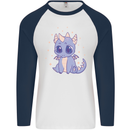 Cute Kawaii Baby Dragon Mens L/S Baseball T-Shirt White/Navy Blue