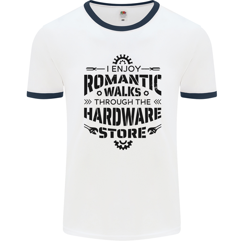 Romantic Walks Hardware Store Tradesman DIY Mens Ringer T-Shirt White/Navy Blue