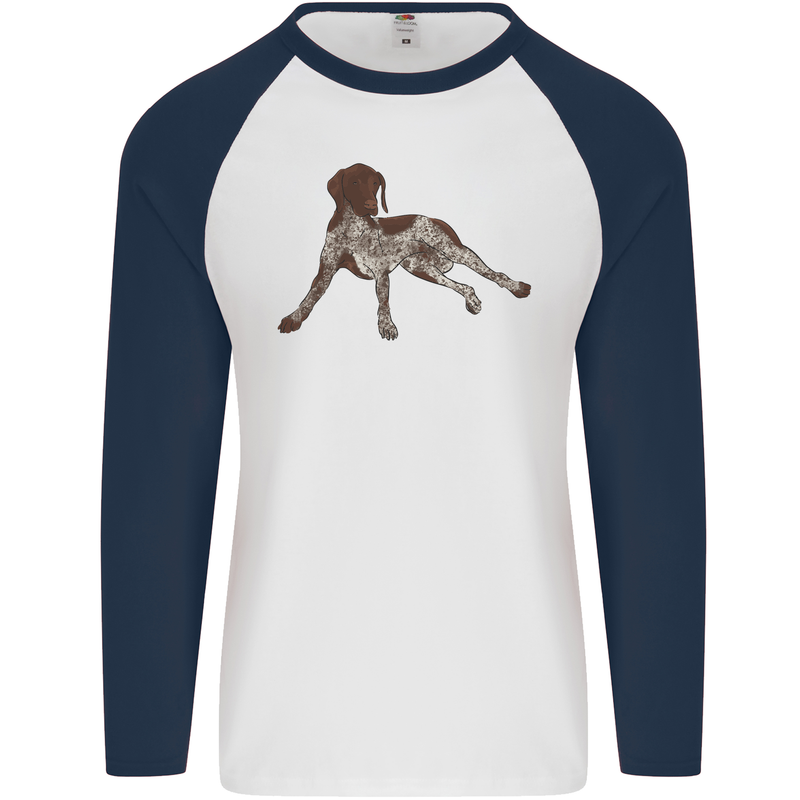 German Shorthaired Pointer Dog Mens L/S Baseball T-Shirt White/Navy Blue