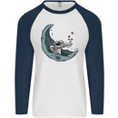 Cryptocurrency Mining the Moon Mens L/S Baseball T-Shirt White/Navy Blue