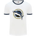 Quints Shark Fishing Amnity Island Great White Mens Ringer T-Shirt White/Navy Blue