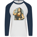 Mona Lifter Funny Gym Bodybuilding Workout Mens L/S Baseball T-Shirt White/Navy Blue