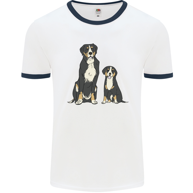 Swiss Mountain Dog & Puppy Sennenhund Mens Ringer T-Shirt White/Navy Blue