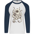 Steampunk Octopus Kraken Cthulhu Mens L/S Baseball T-Shirt White/Navy Blue
