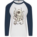 Steampunk Octopus Kraken Cthulhu Mens L/S Baseball T-Shirt White/Navy Blue