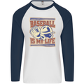 Baseball is My Life Mens L/S Baseball T-Shirt White/Navy Blue