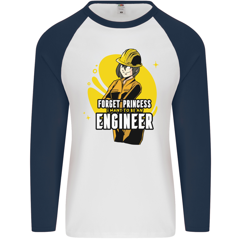 Funny Female Engineer Forget Princess Mens L/S Baseball T-Shirt White/Navy Blue