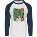 St Patricks Day Shamrock 3 Leaf Clover Mens L/S Baseball T-Shirt White/Navy Blue