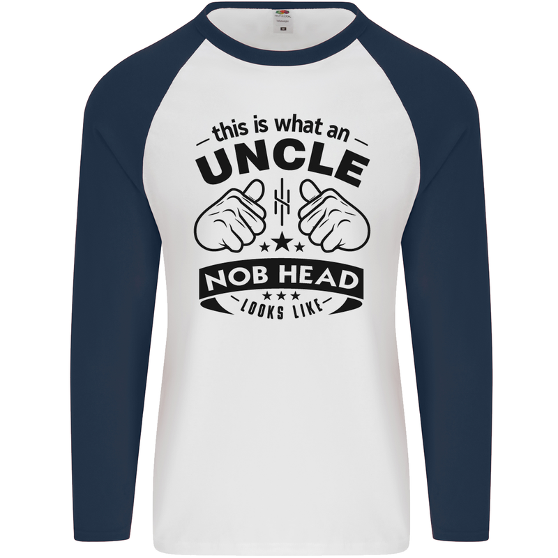 An Uncle Nob Head Looks Like Uncle's Day Mens L/S Baseball T-Shirt White/Navy Blue