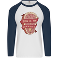 BBQ is My Favourite Funny Steak Grill Braai Mens L/S Baseball T-Shirt White/Navy Blue