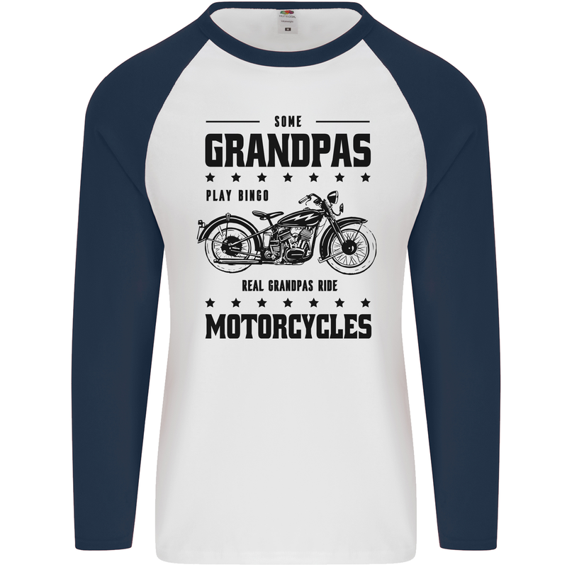 Some Grandpas Funny Biker Motorbike Bike Mens L/S Baseball T-Shirt White/Navy Blue