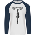 Lifer Behind Bars Funny Cycling Cyclist Mens L/S Baseball T-Shirt White/Navy Blue