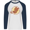 Cat & Pizza Anti Valentines Singles Day Mens L/S Baseball T-Shirt White/Navy Blue