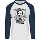 Pablo Escobar Crime Pays Mens L/S Baseball T-Shirt White/Navy Blue