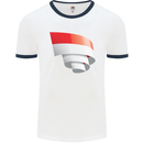 Curled Indonesia Flag Indonesian Day Football Mens Ringer T-Shirt White/Navy Blue