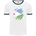 Torn Djibouti Flag Djiboutians Day Football Mens Ringer T-Shirt White/Navy Blue