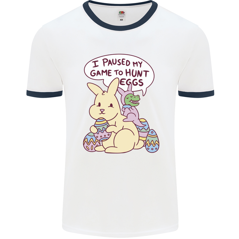 T-Rex Egg Hunt Mens Ringer T-Shirt White/Navy Blue