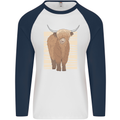 A Chilled Highland Cow Mens L/S Baseball T-Shirt White/Navy Blue