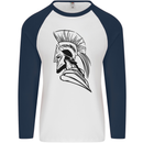 Spartan Helmet Training Bodybuilding MMA Mens L/S Baseball T-Shirt White/Navy Blue