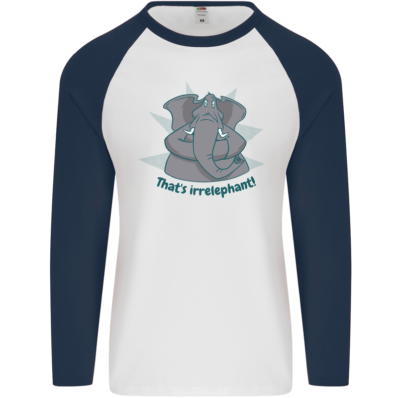 Irrelephant Funny Elephant Mens L/S Baseball T-Shirt White/Navy Blue