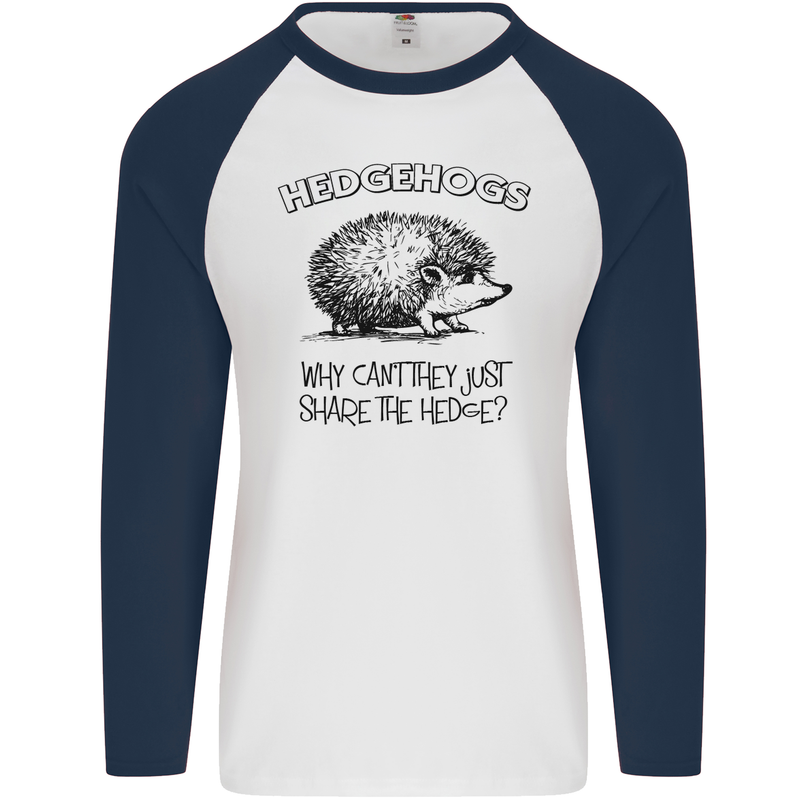Hedgehogs Just Share the Hedge Funny Mens L/S Baseball T-Shirt White/Navy Blue