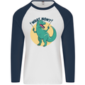 T-Rex What Now Funny Dinosaur Mens L/S Baseball T-Shirt White/Navy Blue