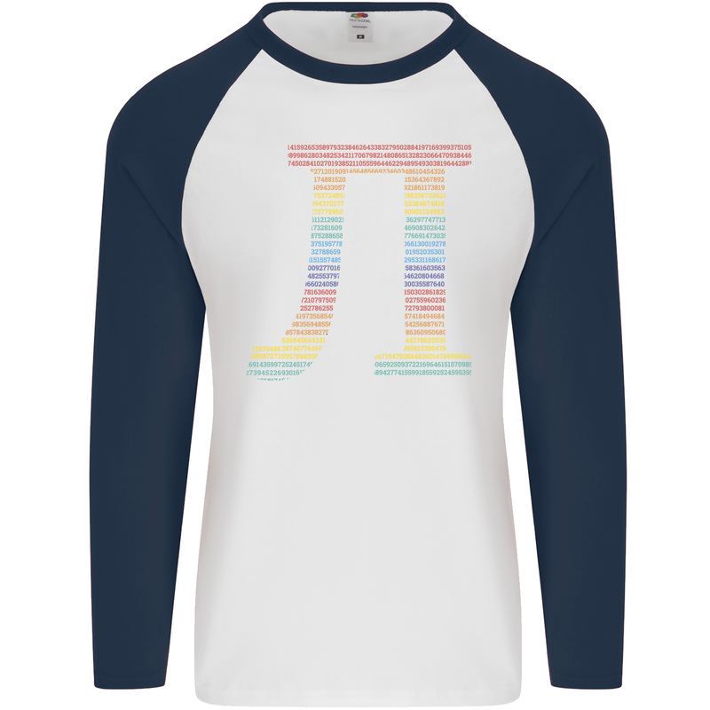 Rainbow Pie Day Maths Mathematics LGBT Mens L/S Baseball T-Shirt White/Navy Blue