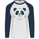 A Cute Panda Bear Face Mens L/S Baseball T-Shirt White/Navy Blue