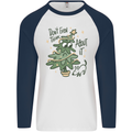 A Dog Weeing on a Christmas Tree Xmas Funny Mens L/S Baseball T-Shirt White/Navy Blue