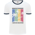 Beach Please Im on Vacation Funny Mens Ringer T-Shirt White/Navy Blue
