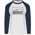 Unicorn Triathlon Running Swimming Cycling Mens L/S Baseball T-Shirt White/Navy Blue