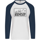 Unicorn Triathlon Running Swimming Cycling Mens L/S Baseball T-Shirt White/Navy Blue