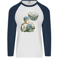 A Baseball Player Mens L/S Baseball T-Shirt White/Navy Blue