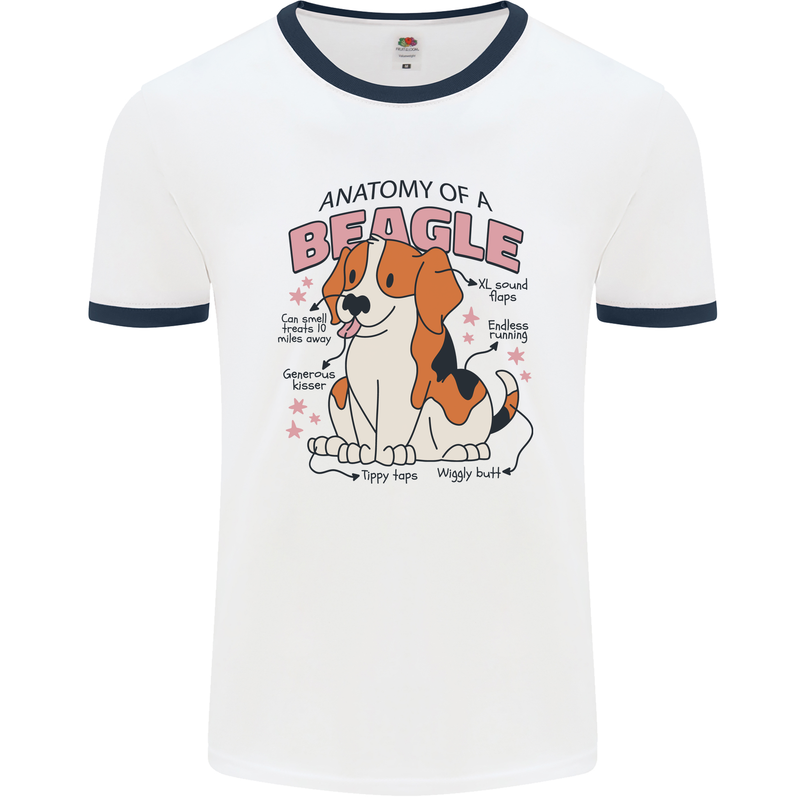 Beagle Anatomy Funny Dog Mens Ringer T-Shirt White/Navy Blue