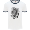 Butterflies & Flowers in the Wild Nature Mens Ringer T-Shirt White/Navy Blue