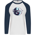 Yin Yang Glitch Yoga Meditation SCI-FI MMA Mens L/S Baseball T-Shirt White/Navy Blue