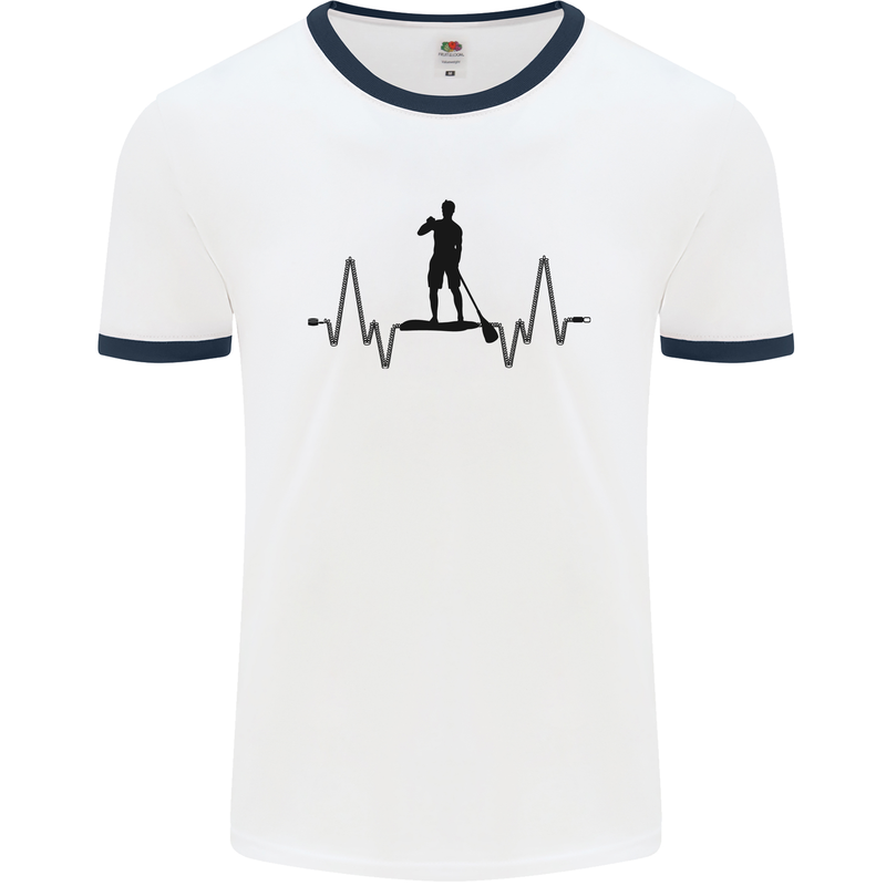 Paddleboard ECG Paddleboarding Pulse Mens Ringer T-Shirt White/Navy Blue