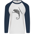 Steampunk Chameleon Mens L/S Baseball T-Shirt White/Navy Blue