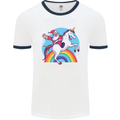 Santa Claus On a Unicorn Christmas Xmas Mens Ringer T-Shirt White/Navy Blue