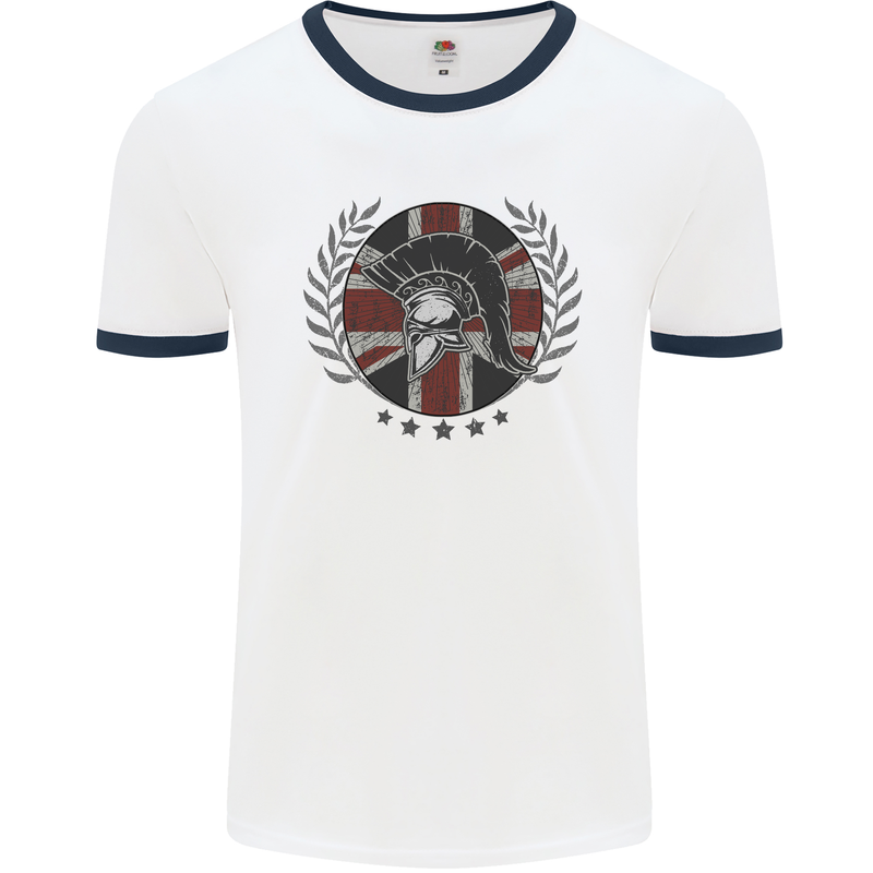 Union Jack Bodybuilding Gym Training Spartan Mens Ringer T-Shirt White/Navy Blue