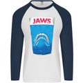 Jaws Funny Parody Dentures Skull Teeth Mens L/S Baseball T-Shirt White/Navy Blue