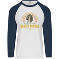 A Basset Hound Dog Mens L/S Baseball T-Shirt White/Navy Blue